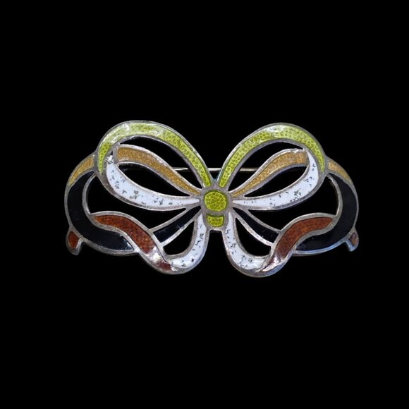 VTG Margot De Taxco Sterling Silver Enamel Bow Ribbon Knot Brooch Pin Mexico - Picture 2 of 10